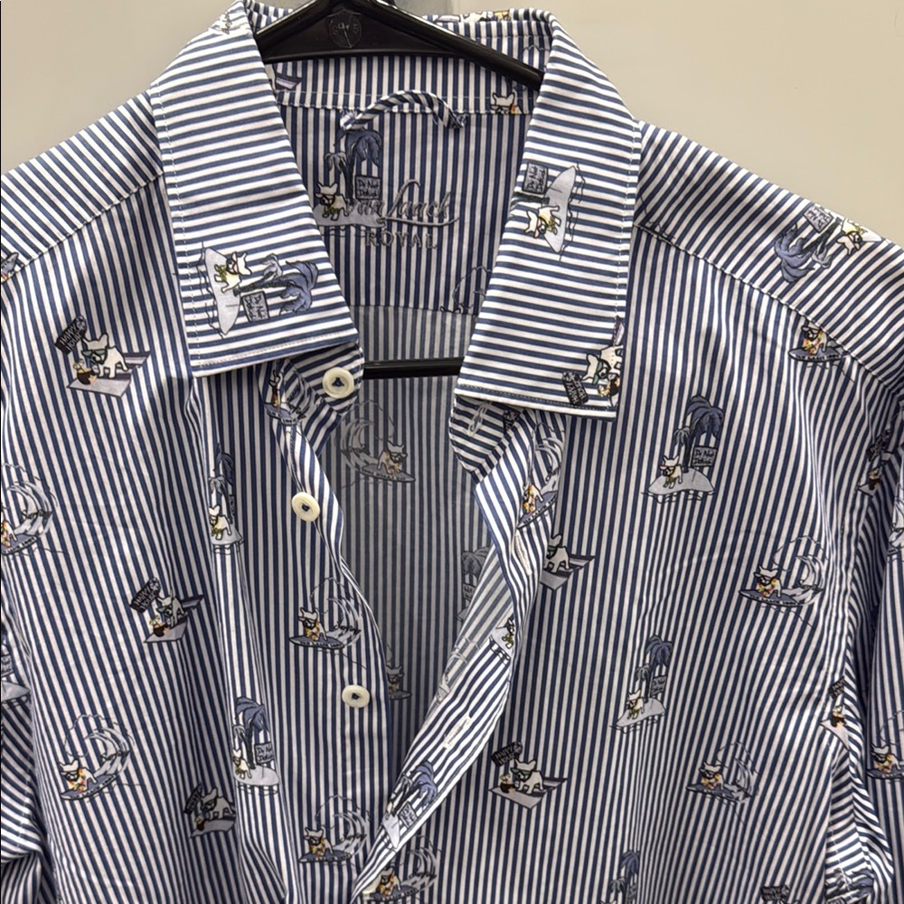 Van LaackStriped Button-Up Shirt with dog Print